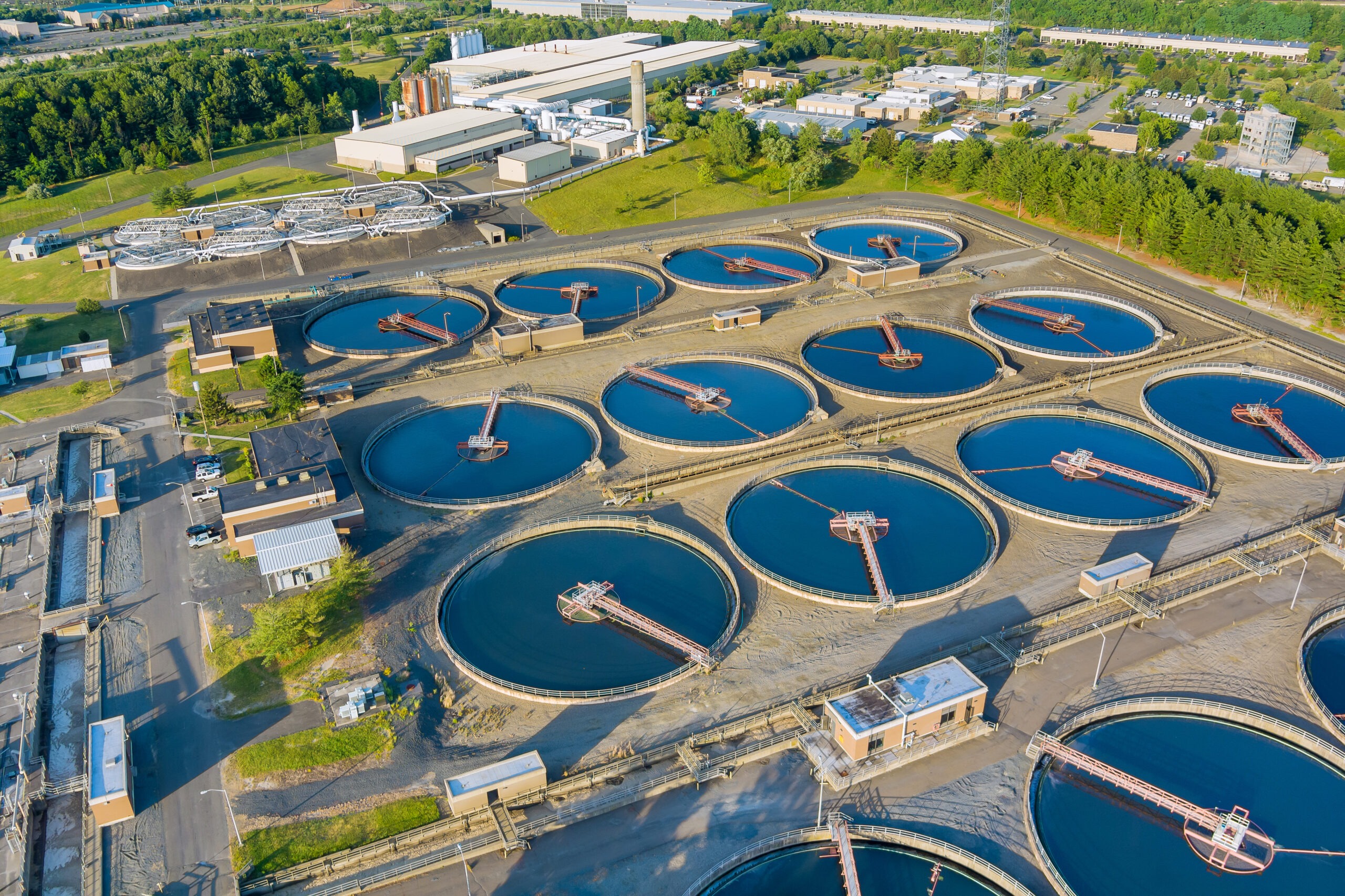 Wastewater treatment infrastructure the treatment facilities with aerial view
